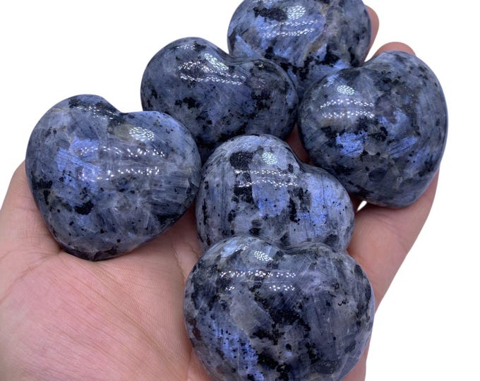 6 Pcs Great Quality Blue Color Larvikite Heart, Blue Larvikite, Larvikite Heart Stone, Larvikite Stone, Heart stone 430g
