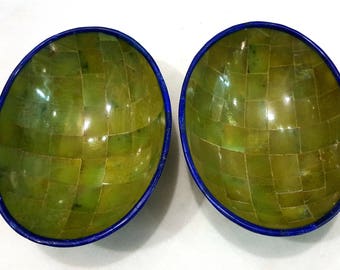 Serpentine And Lapis Combine Beautiful Sugar Plates Hand Made 2 Pieces