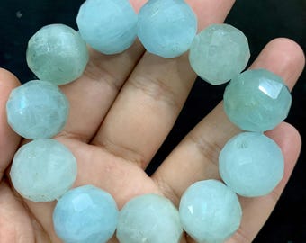 Faceted Aquamarine Beads Bracelet - Polished Blue Gemstone