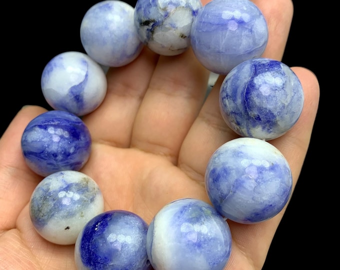 Large Blue Afghanite Bead Bracelet: Spiritual Energy & Focus