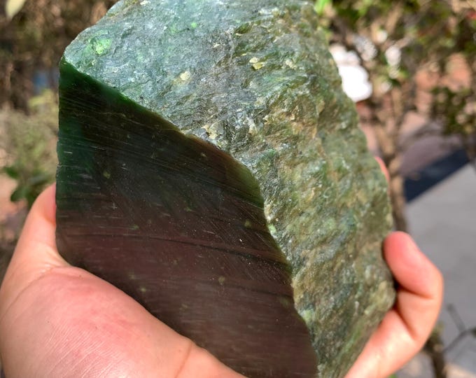 Raw Green Nephrite Jade Cube: Unpolished Afghan Jade Stone (1595 Grams, 107x90x80 mm