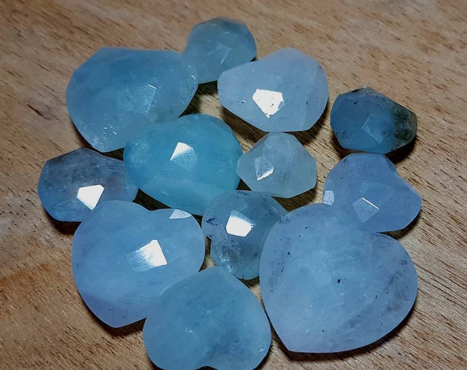 Aquamarine Facet Hearts 12 Pieces Gem Quality Aquamarine. Healing Crystals and Healing Stones. Crystal Grids. Crystal Healing