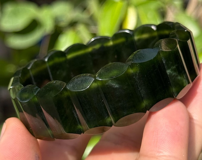 AAA Green Nephrite Jade Bracelet: Polished Afghan Gemstone