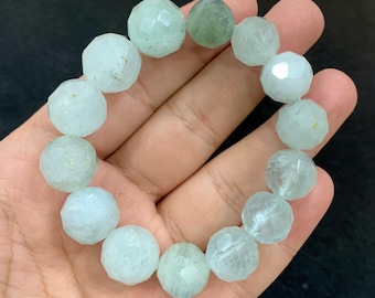 Faceted Blue Aquamarine Bead Bracelet - Natural Afghanistan Gemstone