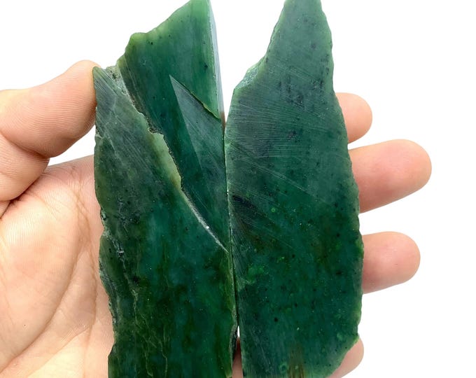 Raw Green Nephrite Jade Slices: Unpolished Free Form Gemstone