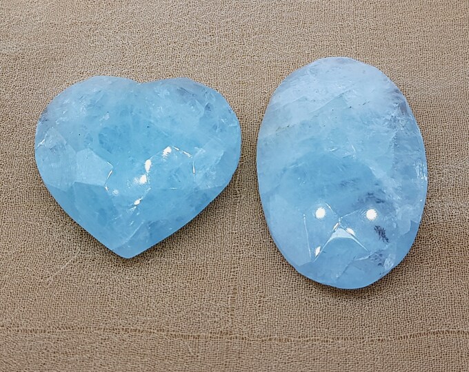 Sky Blue Color Aquamarine Facet Palm Massage and Heart 56 x 36 x 14 & 42 x 44 x 17 mm