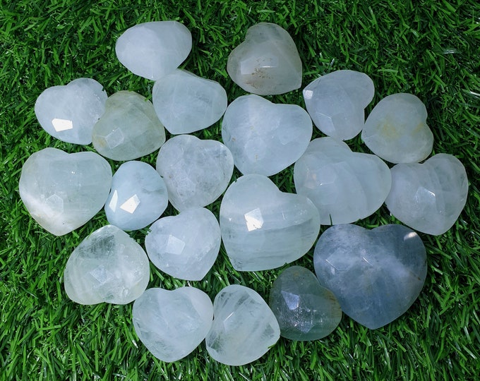 Aquamarine Beautiful Faceted Hearts 465 Grams