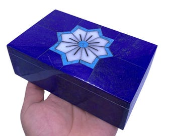 Lapis Lazuli Jewelry Box: Afghan Blue Gemstone Decoration (149x92x50 mm)
