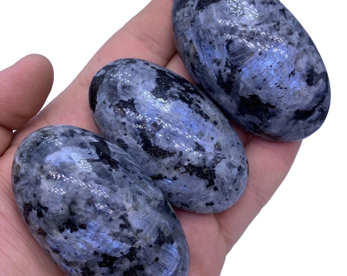 284g Beautiful Blue Color Larvikite Palm stone, Blue Larvikite, Larvikite Palm stone, Larvikite Stone, Palm stone 3 Pcs