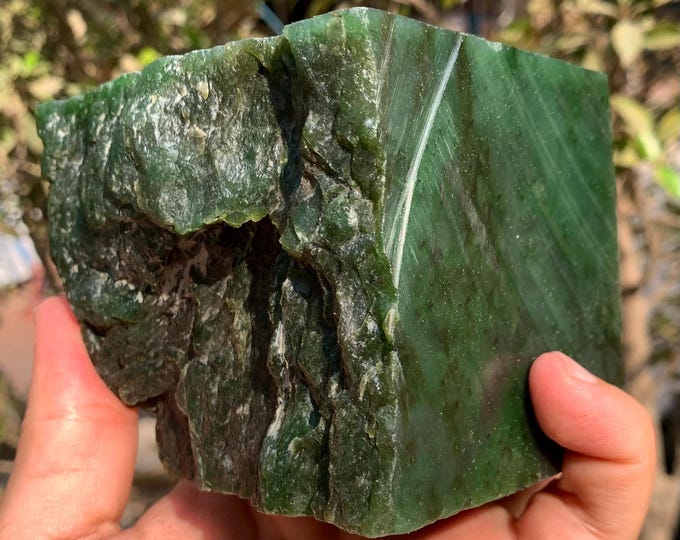 Green Nephrite Jade Cube: Unpolished Afghan Jade Stone (1290 Grams, 101x80x80 mm)