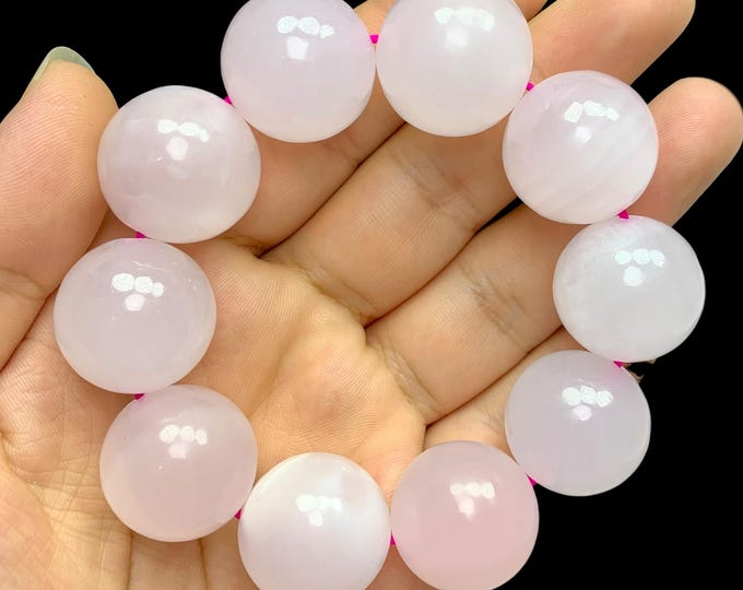 Large Pink Mangano Calcite Bead Bracelet: Afghanistan Gemstone