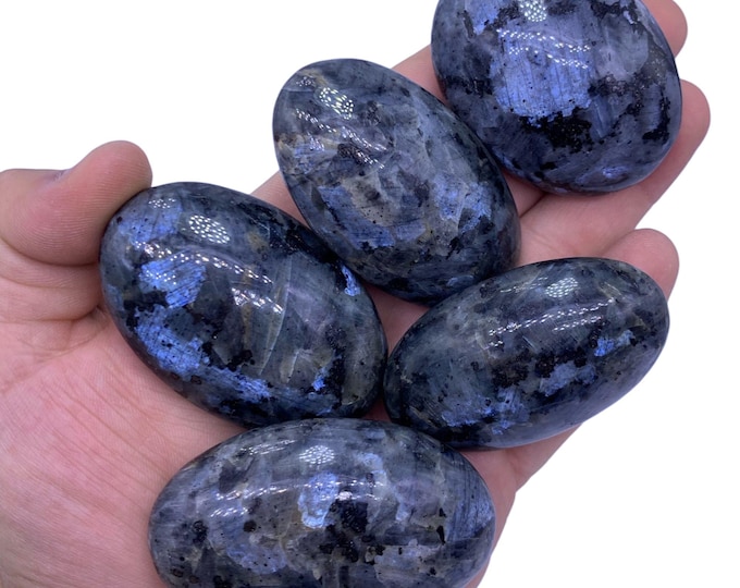 370g Top Quality Blue Color Larvikite Palm stone, Blue Larvikite, Larvikite Palm stone, Larvikite Stone, Palm stone 5 Pcs