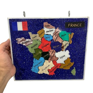 Mapa del estado de Francia de lapislázuli de la mejor calidad de 2,4 kg, mapa de Francia de lapislázuli, mapa de Francia de piedra de lapislázuli, mapa de piedras mixtas, lapislázuli, mapa de Francia