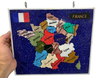 Lapis Lazuli France Map: Mixed Stone Inlay Art