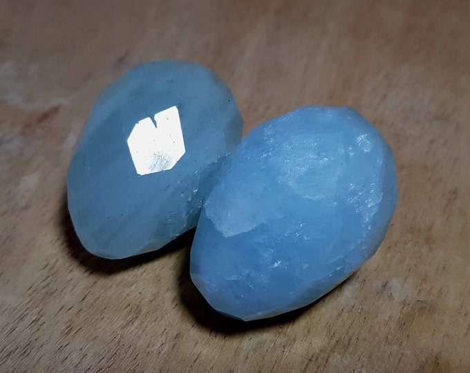 High Grade Blue Aquamarine Same Size Facet Eggs 48 x 33 mm