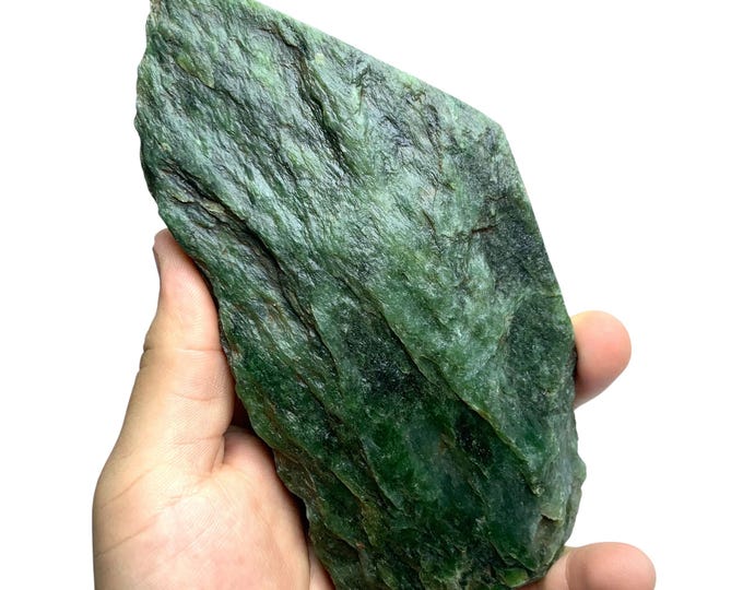 Raw Green Nephrite Jade Stone: Unpolished Free Form, 495 Grams