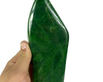 Parrot Green Nephrite Jade Free Form Display Stone (887g)