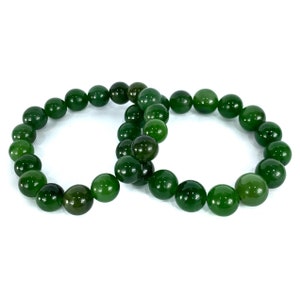 Green Nephrite Jade Bead Bracelet: Polished Afghan Gemstone
