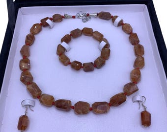 Beautiful Faceted Red Spessartine Garnet Jewelry Set, Spessartine Garnet Necklace, Garnet Necklace, Spessarine Red Garnet Necklace, Garnet