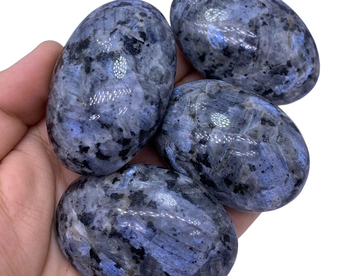 360g Best Quality Blue Color Larvikite Palm stone, Blue Larvikite, Larvikite Palm stone, Larvikite Stone, Palm stone 4 Pcs