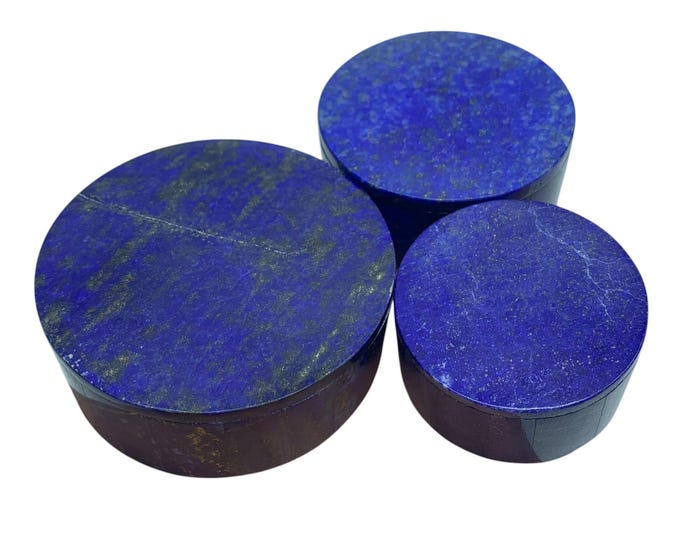 Lapis Lazuli Round Jewelry Box Set: Afghan Lapis Stone Boxes