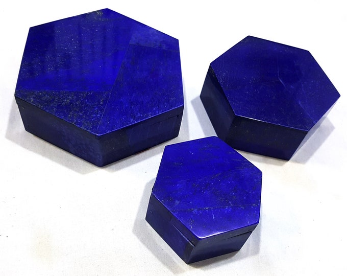 Hand Crafted Beautiful Lapis Lazuli New Shape Jewelry Boxes Set 3 Pieces