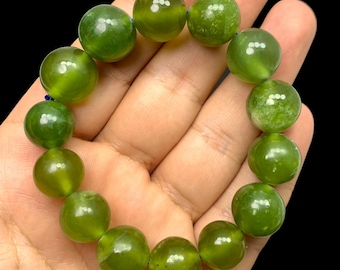 AAA Shah Maqsood Jade Bead Bracelet: Afghanistan Greenish Yellow Gem