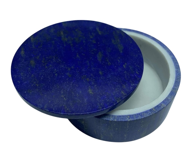 Lapis Lazuli Round Jewelry Box: Polished Gemstone, Afghanistan Origin