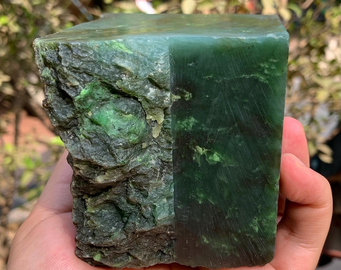 Raw Green Nephrite Jade Cube: 1560 Grams, Afghanistan Origin