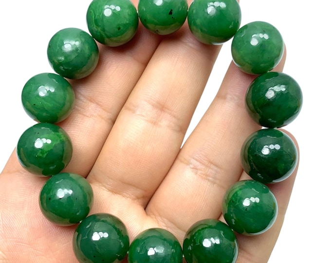 AAA Quality Top Green Nephrite Jade Beads Bracelet, Nephrite Jade Bracelet, Green Nephrite Jade Bracelet, Green Jade Bracelet, Nephrite Jade