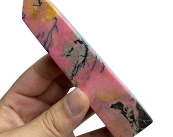AAA Pink Rhodonite Tower: Polished Crystal Obelisk (173mm, 290g