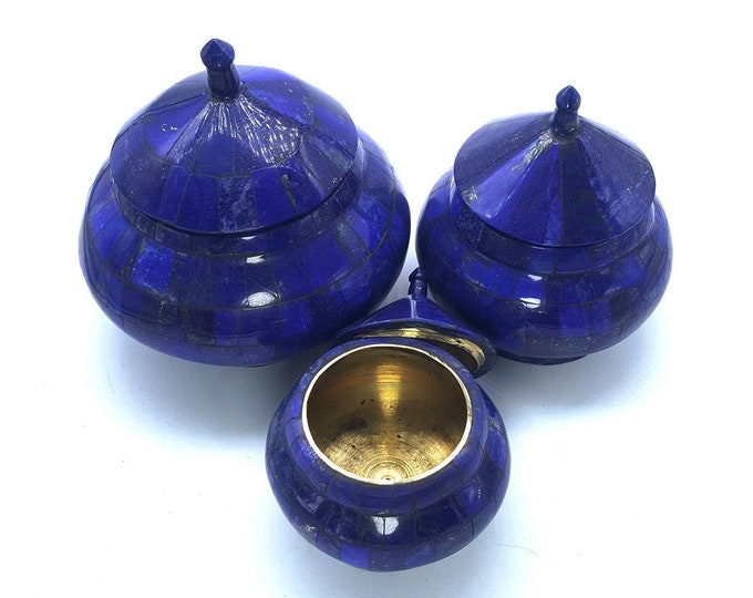 Beautiful Quality Lapis Lazuli 3 Pieces Urns Set