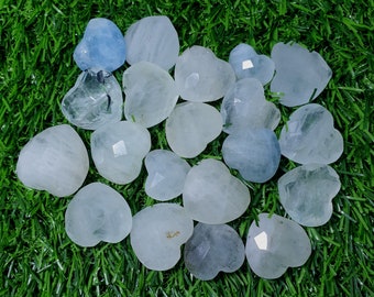 Faceted Aquamarine Hearts: Small Gemstone Pieces (150 Grams)