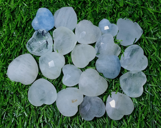 Aquamarine Beautiful Small Faceted Hearts 150 Grams