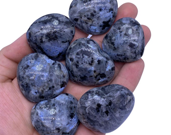 310g Great Quality Blue Color Larvikite Heart, Blue Larvikite, Larvikite Heart Stone, Larvikite Stone, Heart stone 7 Pcs