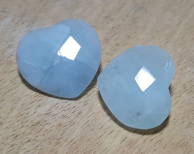 Aquamarine Sky Blue Facet Hearts 57 Grams 2 Pieces