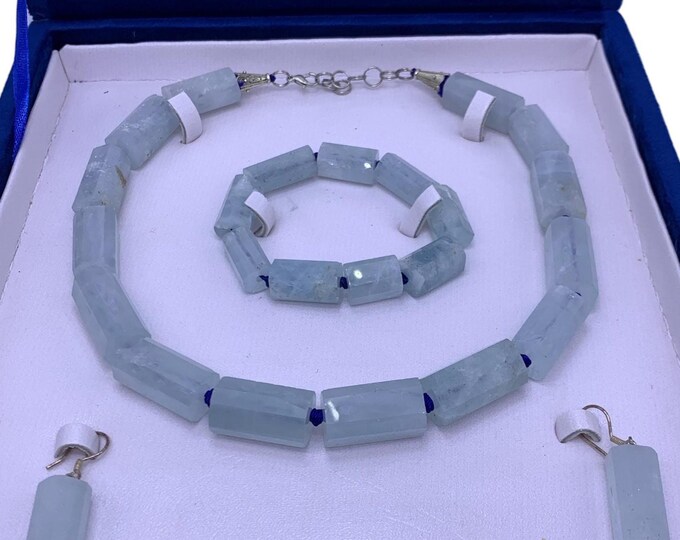 Best Quality Blue Aquamarine Jewelry Set, Aquamarine, Aquamarine Stone Set, Aquamarine Necklace Set, Blue Aquamarine, Aquamarine Necklace