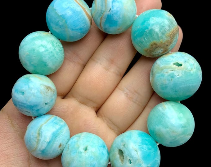 Large Aragonite Calcite Bead Bracelet: Grounding Crystal Jewelry