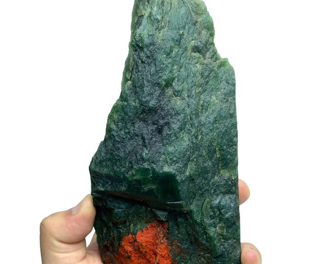 Raw Green Nephrite Jade Stone: Unpolished Free Form - 660 Grams