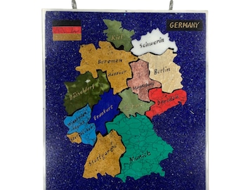 Lapis Lazuli Germany Map: Mixed Stone Inlay (300x260x14 mm)