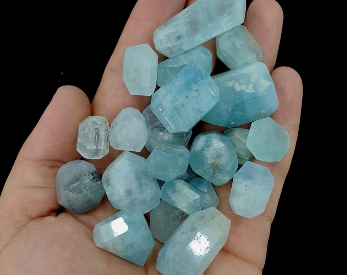 Natural Blue Aquamarine Faceted Tumbles,Aquamarine Tumbles,Aquamarine Stone,Aquamarine Gemstone,Aquamarine Stone Tumbles,164 Grams