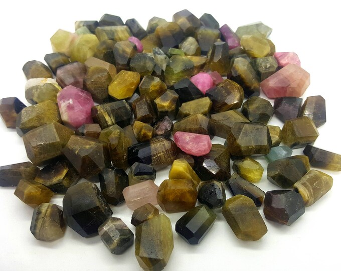 400 Grams Beautiful Tourmaline Faceted Tumbles Mixed Color
