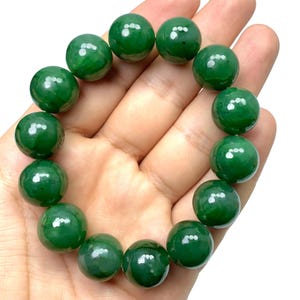 AAA Green Nephrite Jade Bracelet: Polished Gemstone Beads, Afghanistan Origin