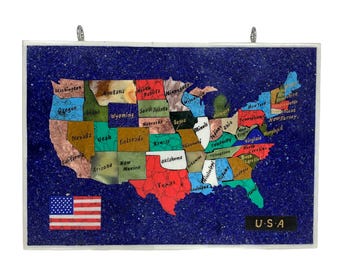 Lapis Lazuli USA Map: Mixed Stone United States Art (237x333x14 mm)