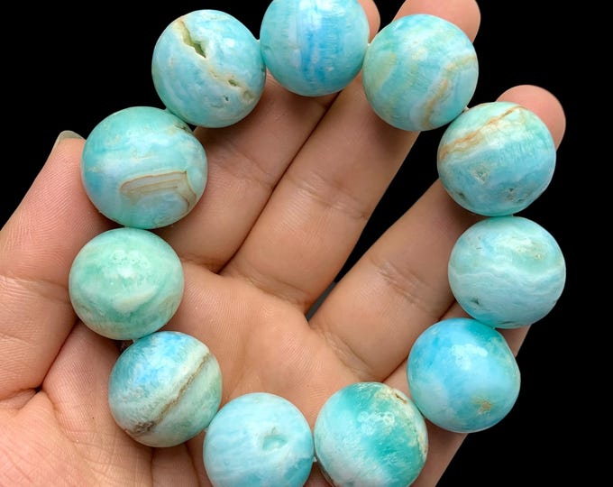 Large Blue Aragonite Calcite Bracelet: Grounding Crystal Jewelry