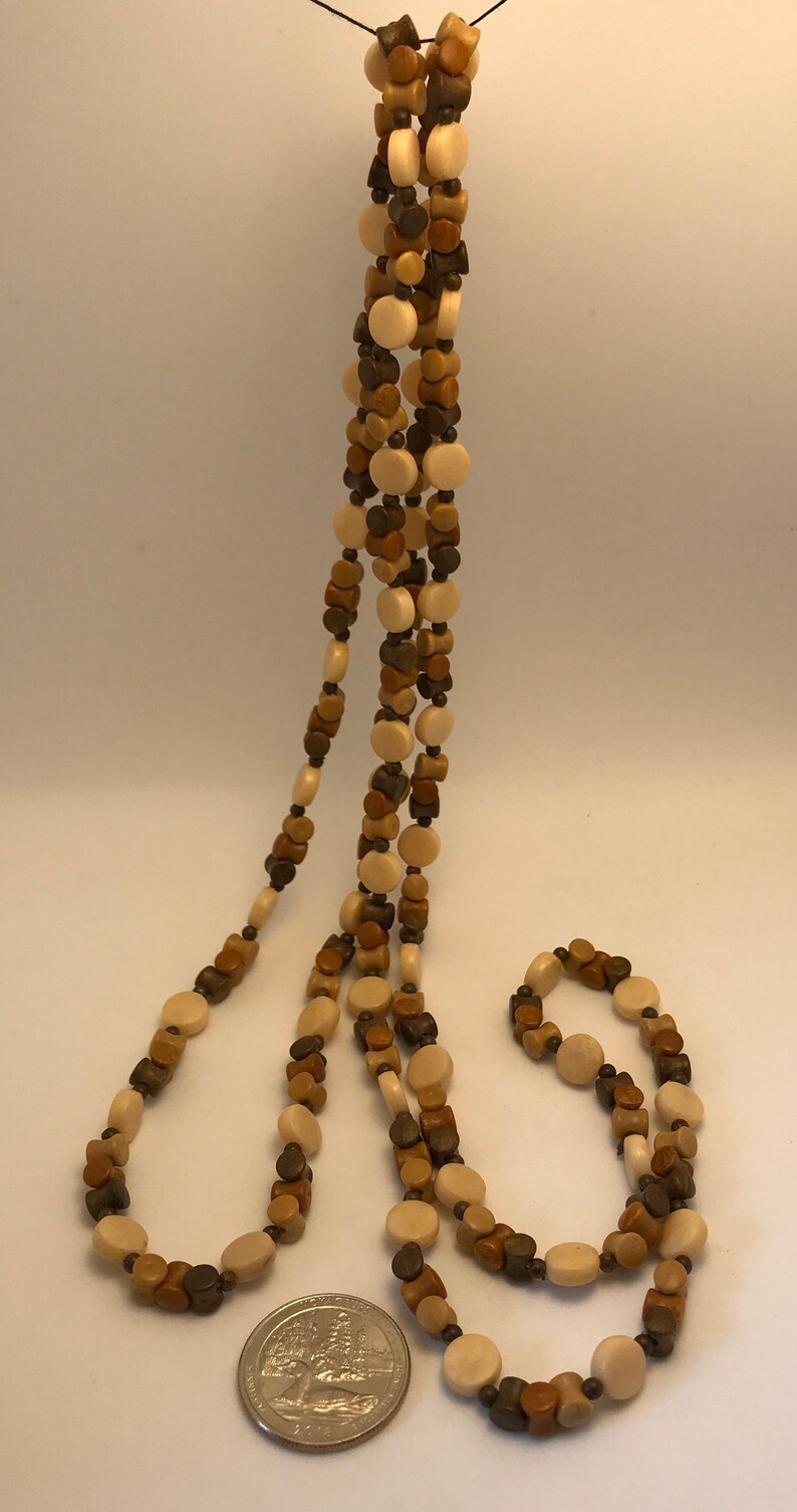 Vintage Unique Long Faux Wood Bead Necklace