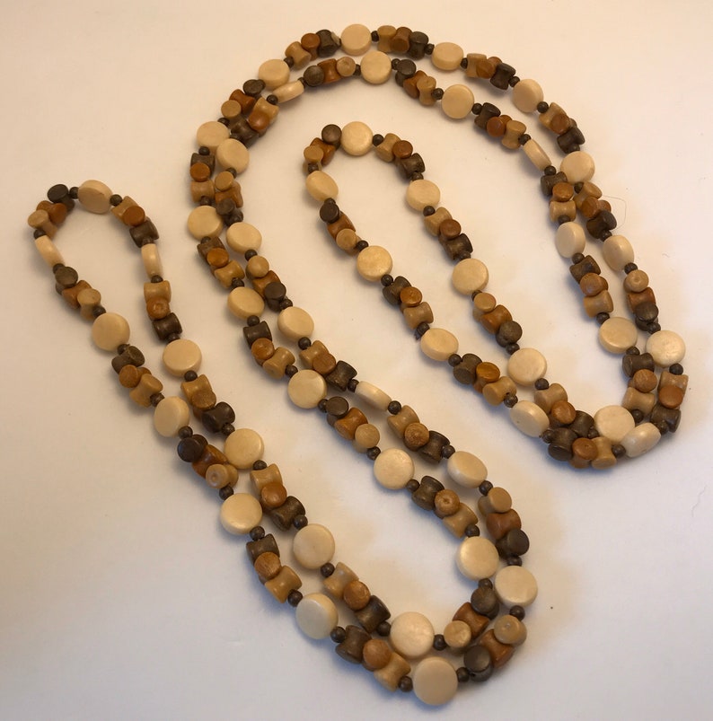 Vintage Unique Long Faux Wood Bead Necklace