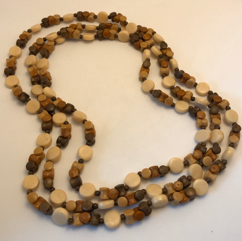 Vintage Unique Long Faux Wood Bead Necklace