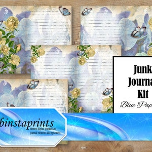 Blue Papillon Journal Kit, Butterfly Journal Kit, Blue Butterfly Journal Kit, Butterfly Starter Journal Kit, Instant Download