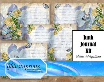 Blue Papillon Journal Kit, Butterfly Journal Kit, Blue Butterfly Journal Kit, Butterfly Starter Journal Kit, Instant Download